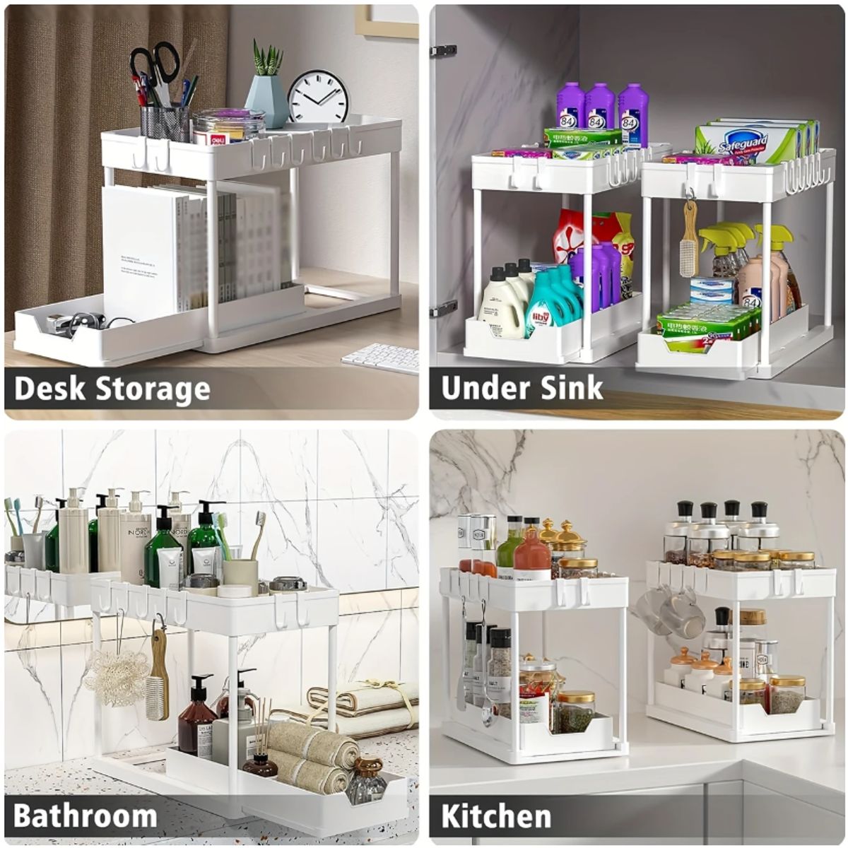 GENERICO - Organizador de 2 niveles Repisas Cocina Baño BLANCO