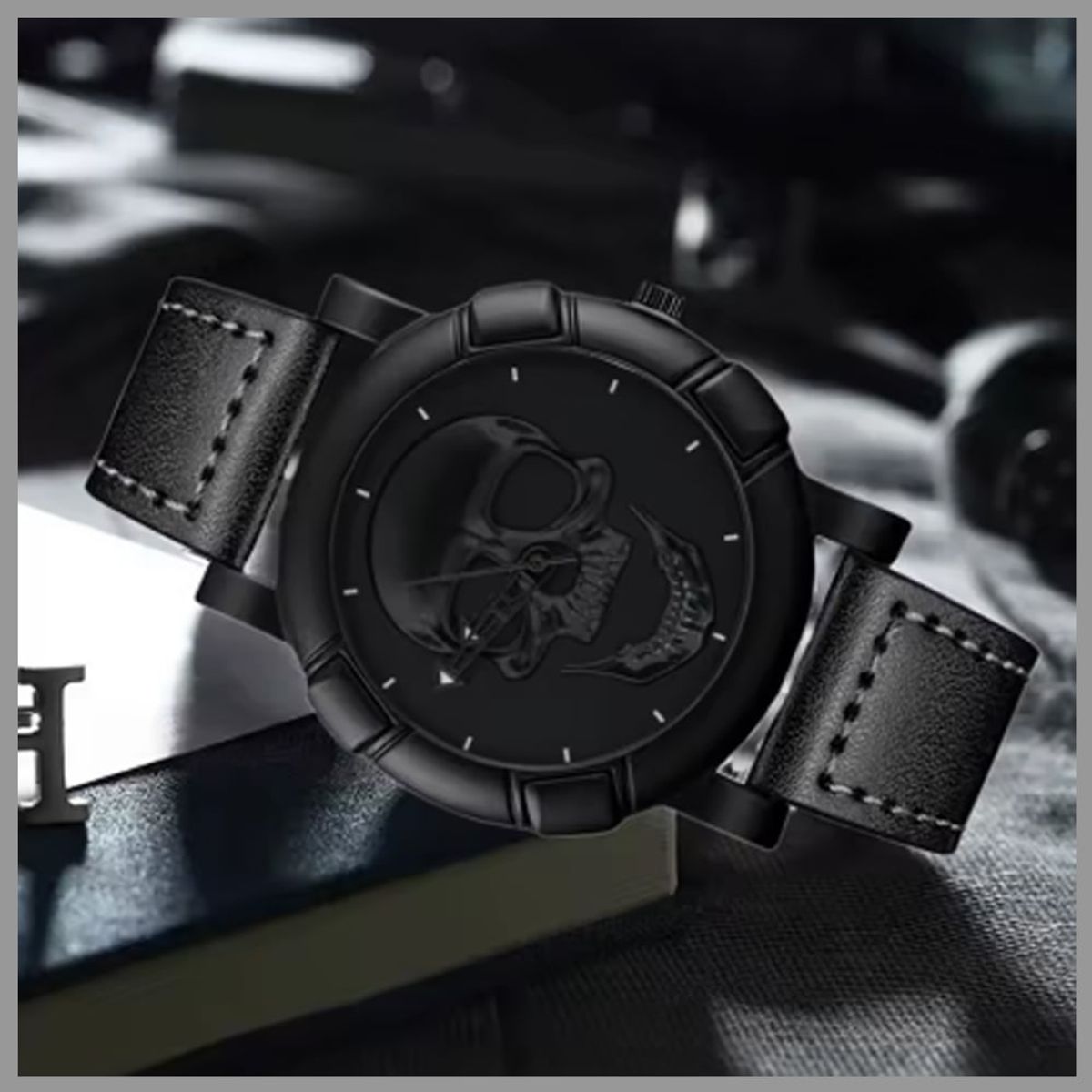 GENERICO - RELOJ CUERO NEGRO HOMBRE CALAVERA SKULL