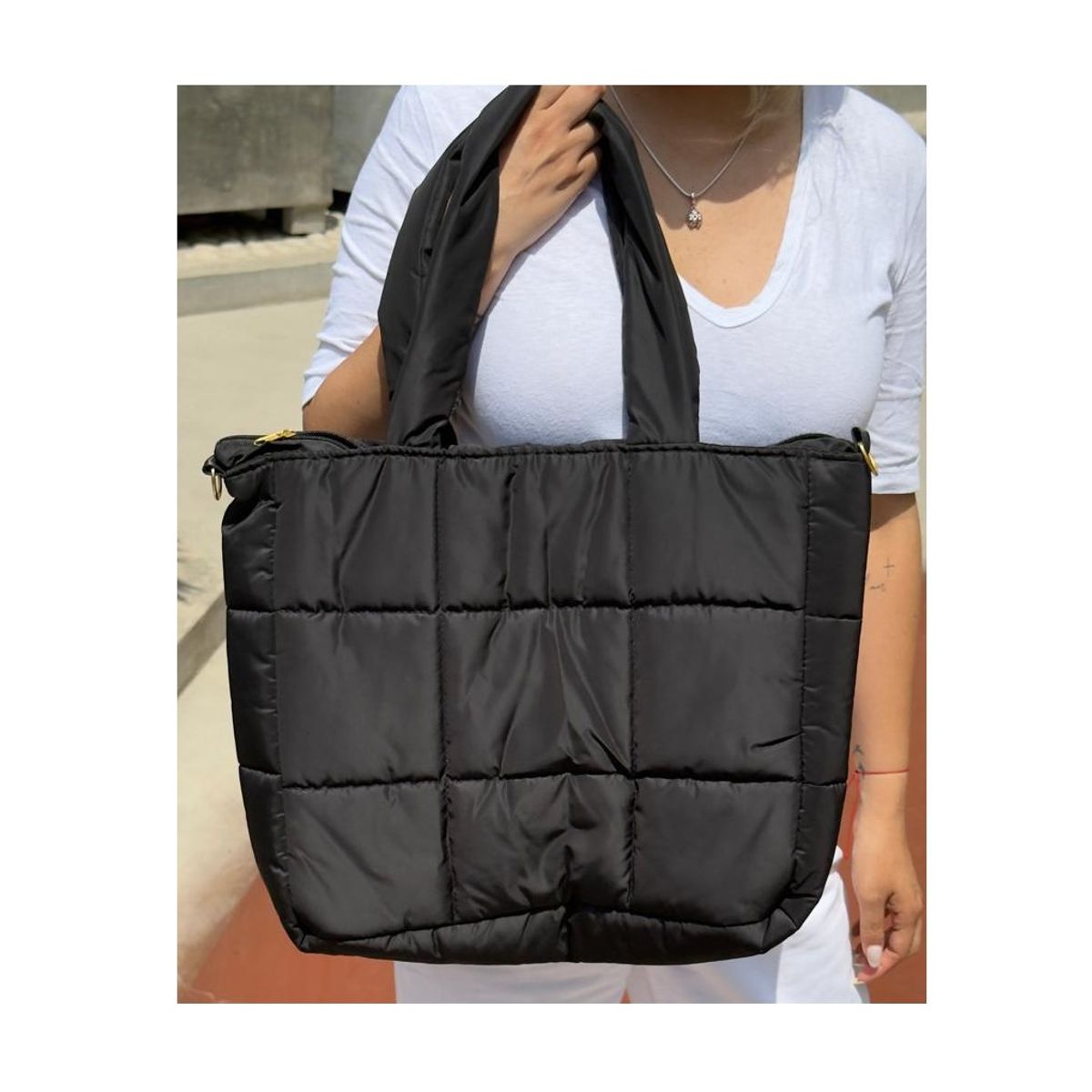MORITA BAG STORE - BOLSO PUFFER MUJER UNIVERSITARIO NEGRO