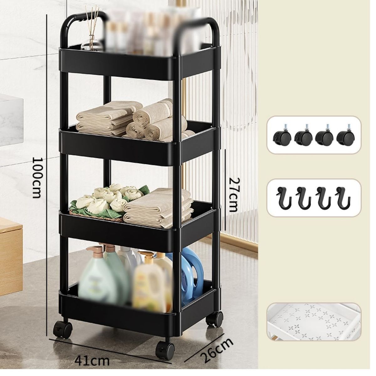 GENERICO - Carrito Organizador Multiuso De 4 Niveles Con Asas y Ruedas