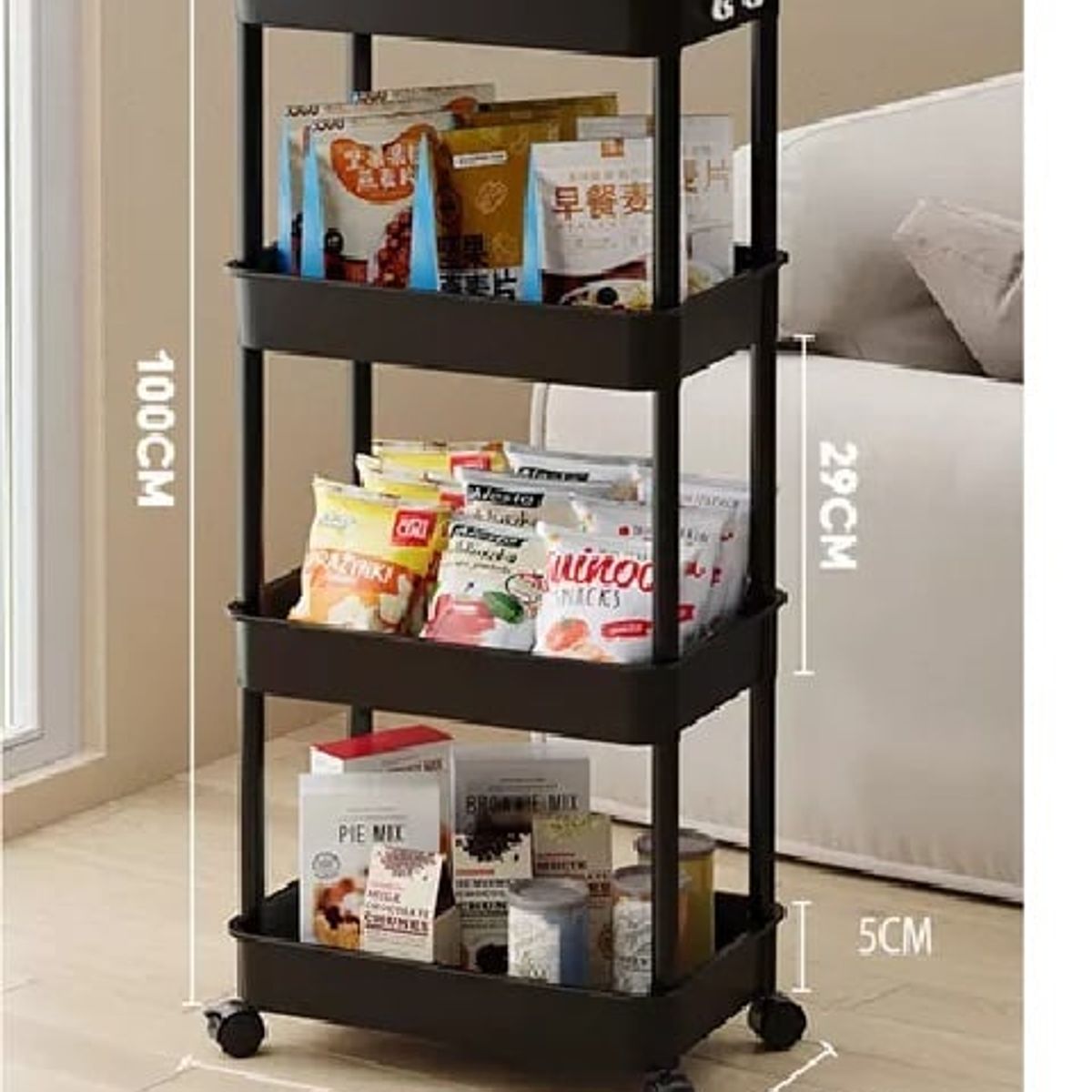 GENERICO - Estante Organizador Multiuso De 4 Niveles Con Asas y Ruedas