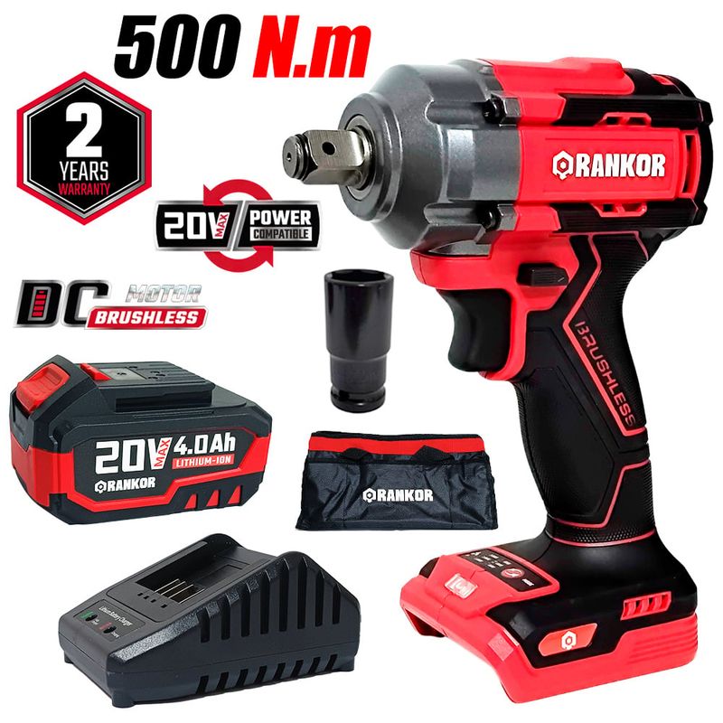 RANKOR - Llave de Impacto 1 / 2 Rankor RLIW20002 20V 500Nm 1Bat x 4Ah Brushless