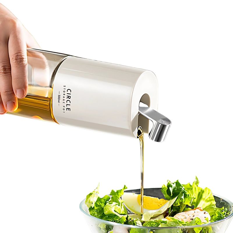 GENERICO - Botella dispensadora de aceite de vidrio con tapa automática de 500 ml