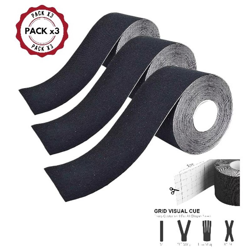 GENERICO - Pack x 03 Rollos Cinta Kinesiologica 5m X 5cm Soporte para Atleticos