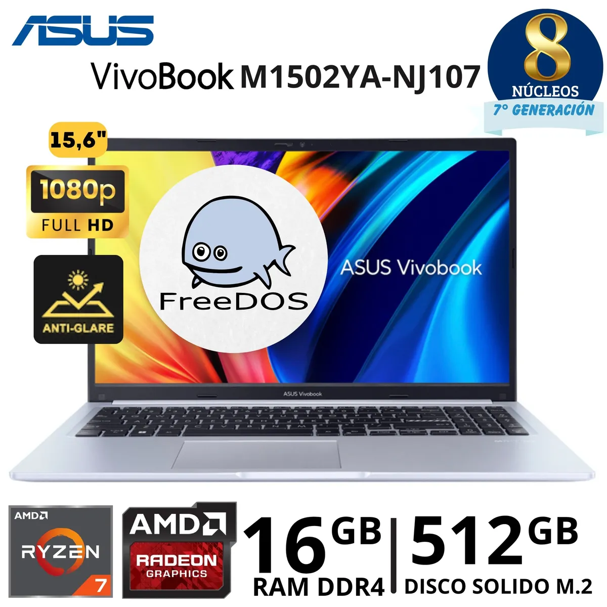 ASUS - Laptop Asus VivoBook M1502YA-NJ107 AMD Ryzen 7 7730U 15.6" FHD Ram 16GB SSD 512Gb W11 PRO