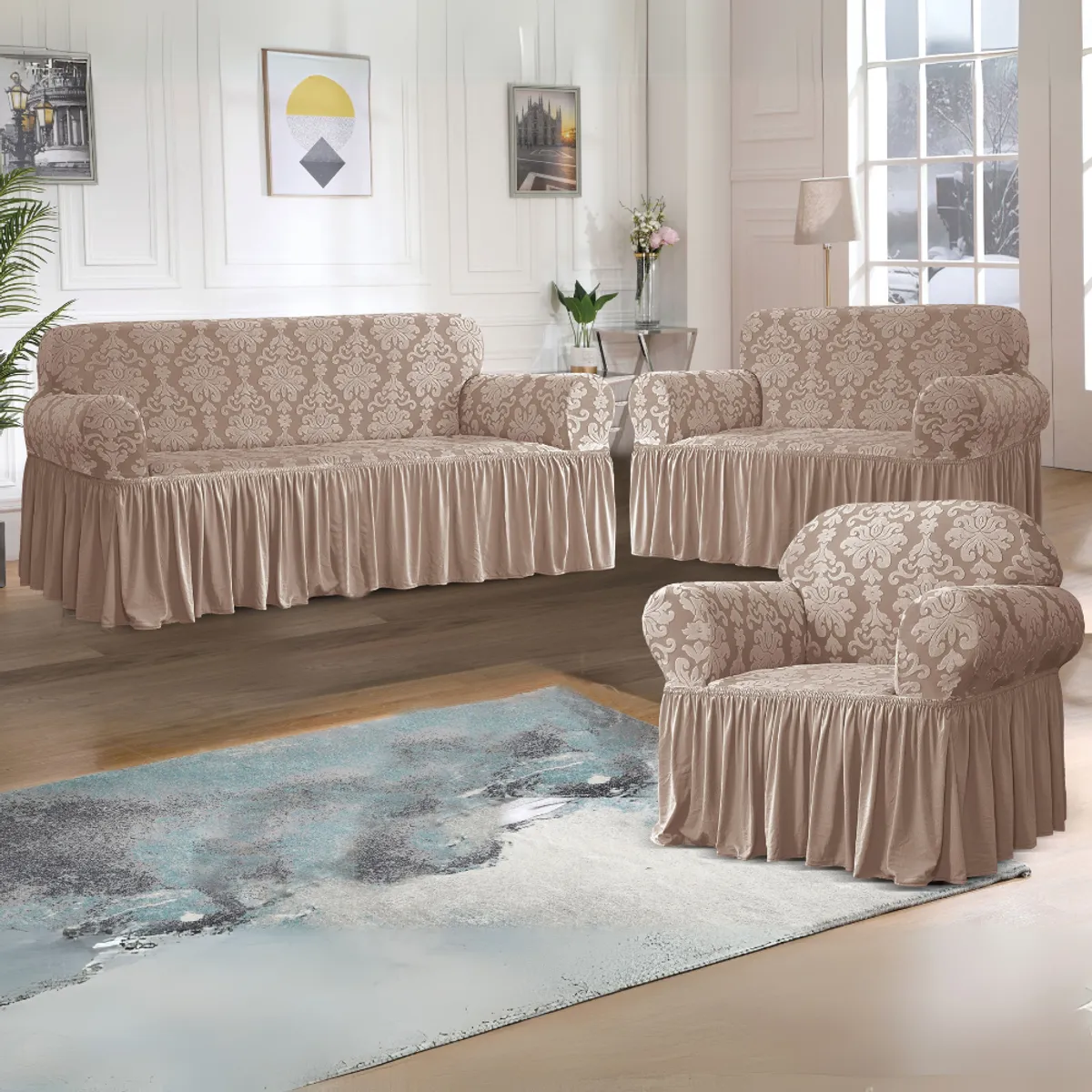 SALA FABULOSA - Funda de mueble 3-2-1 labrado imperial - Beige