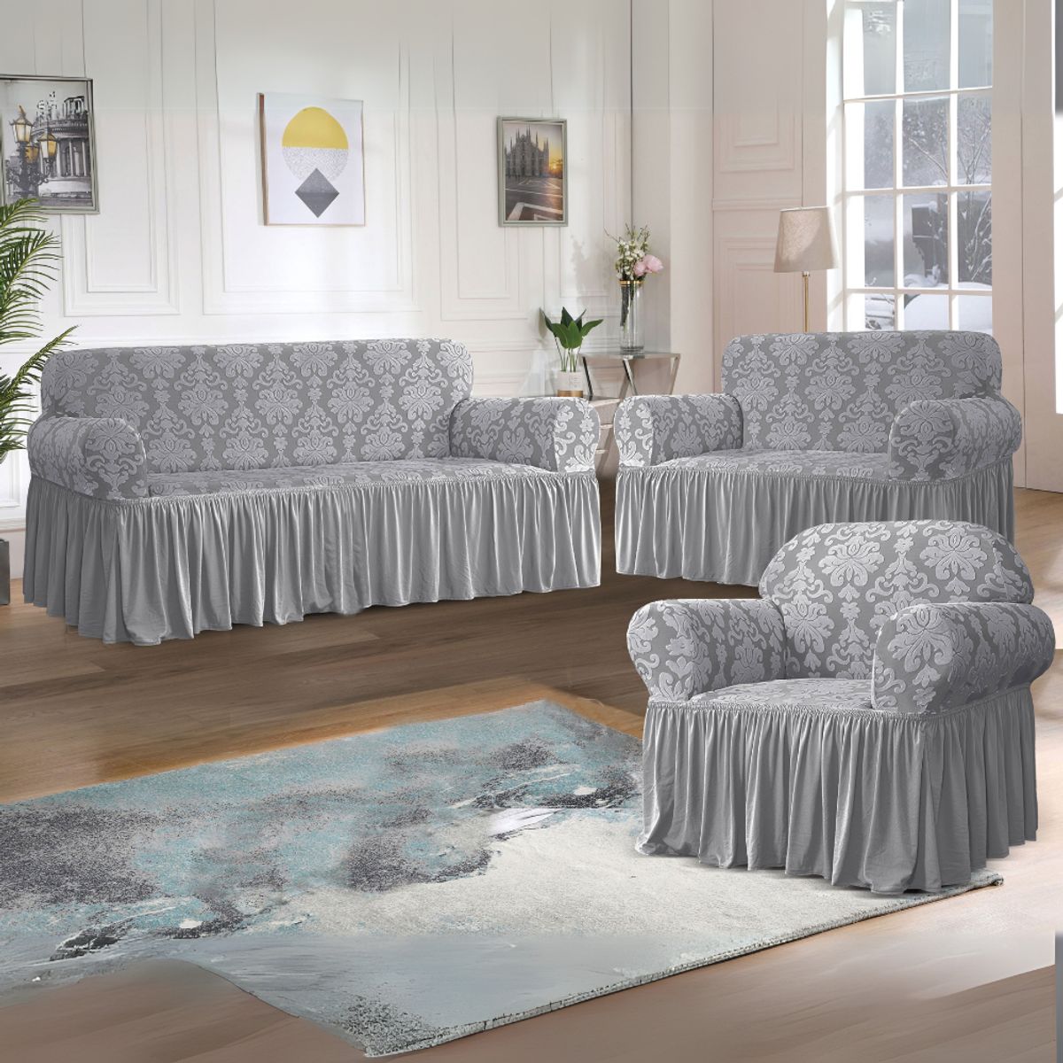 SALA FABULOSA - Funda de mueble 3-2-1 labrado imperial - Gris