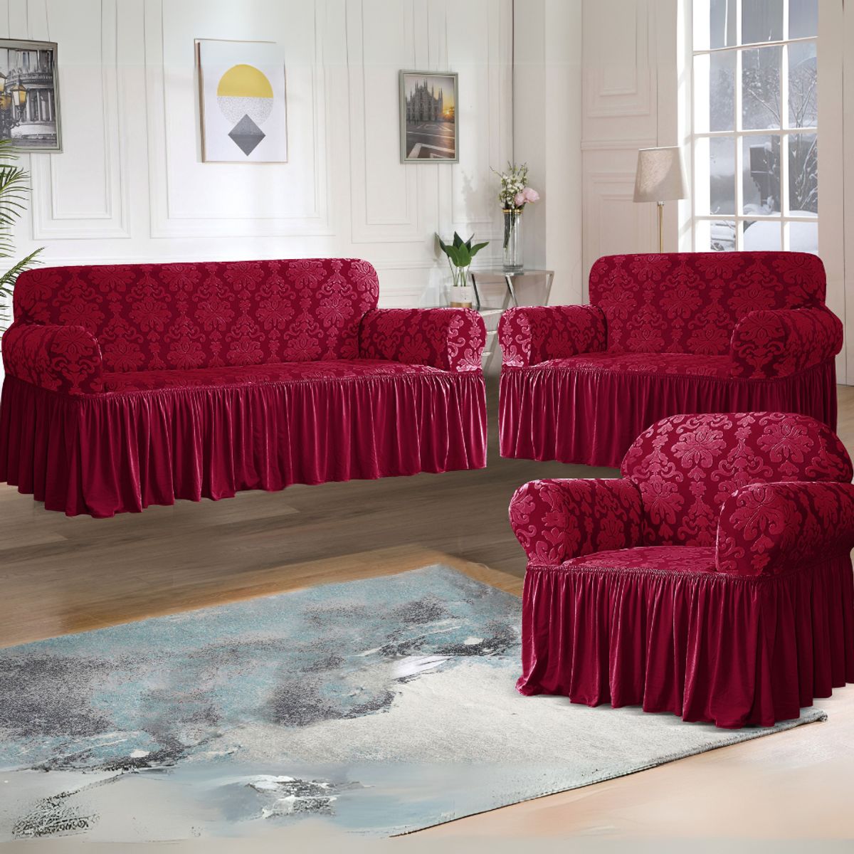 SALA FABULOSA - Funda de mueble 3-2-1 labrado imperial - Rojo