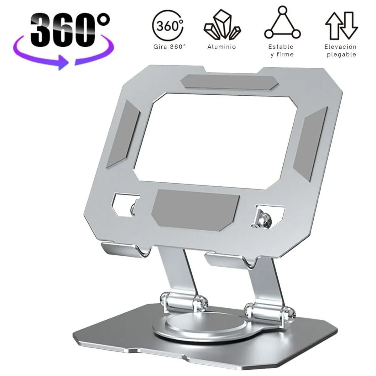 GENERICO - Soporte para Tablet Aluminio Giratorio 360° Base Plegable - Plateado