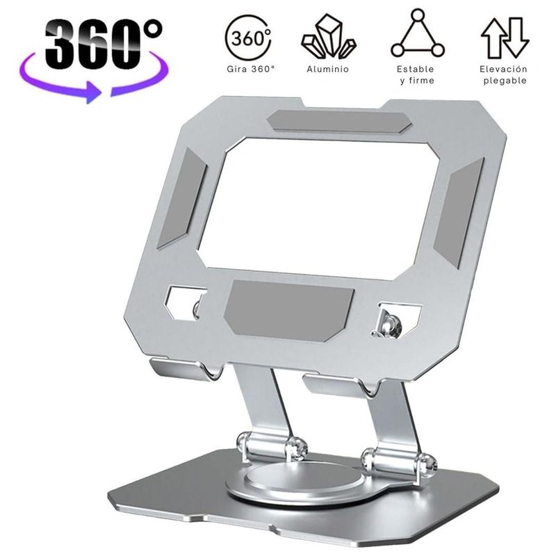 GENERICO - Soporte para Tablet Aluminio Giratorio 360° Base Plegable - Plateado