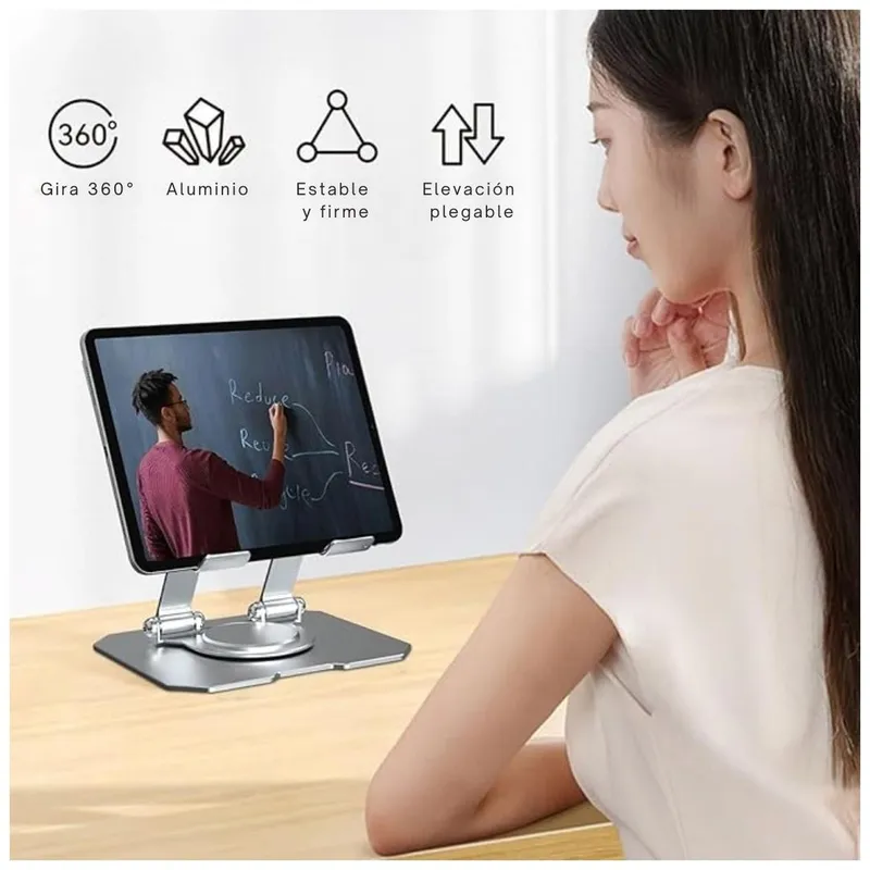 GENERICO - Soporte para Tablet Aluminio Giratorio 360° Base Plegable - Negro