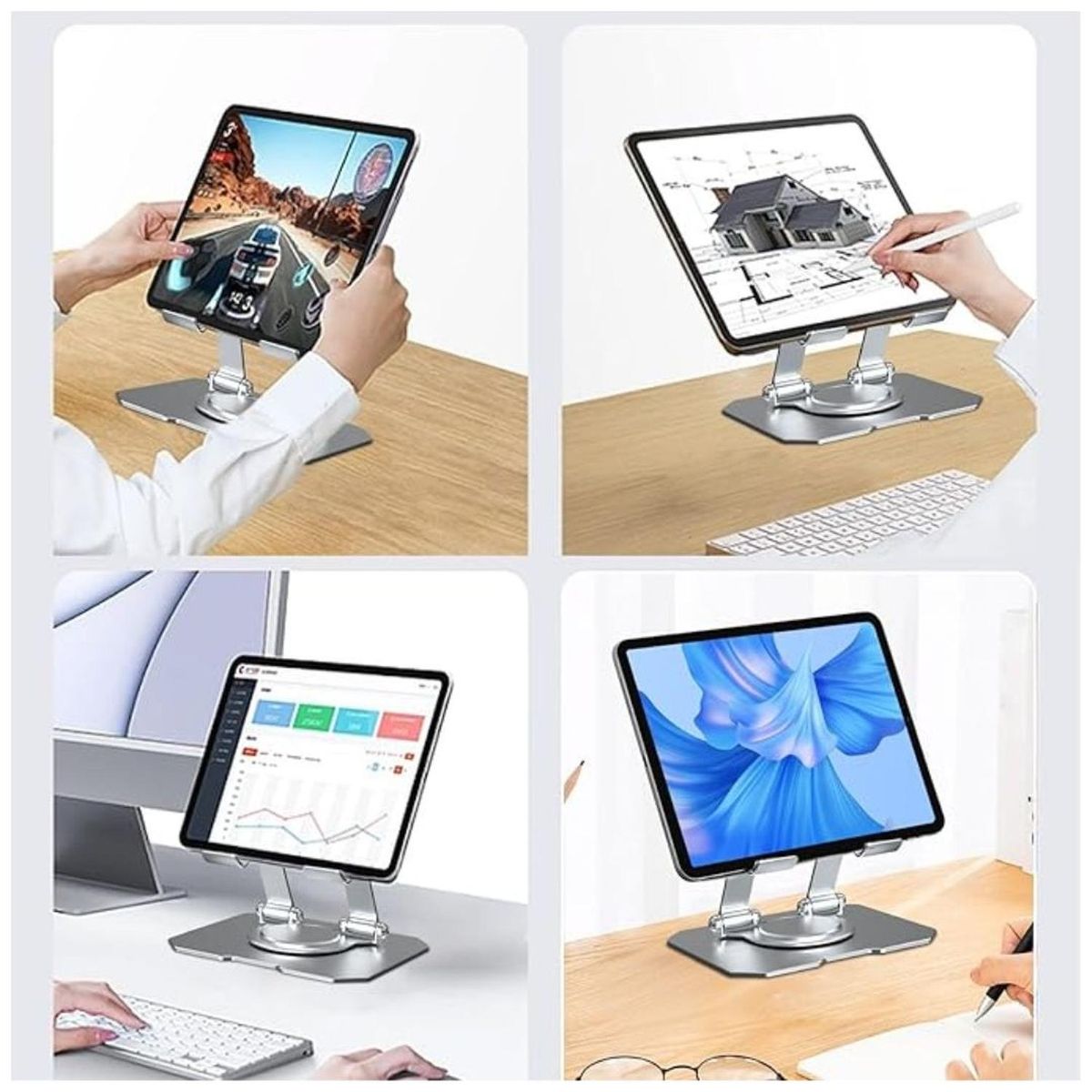 GENERICO - Soporte para Tablet Aluminio Giratorio 360° Base Plegable - Negro