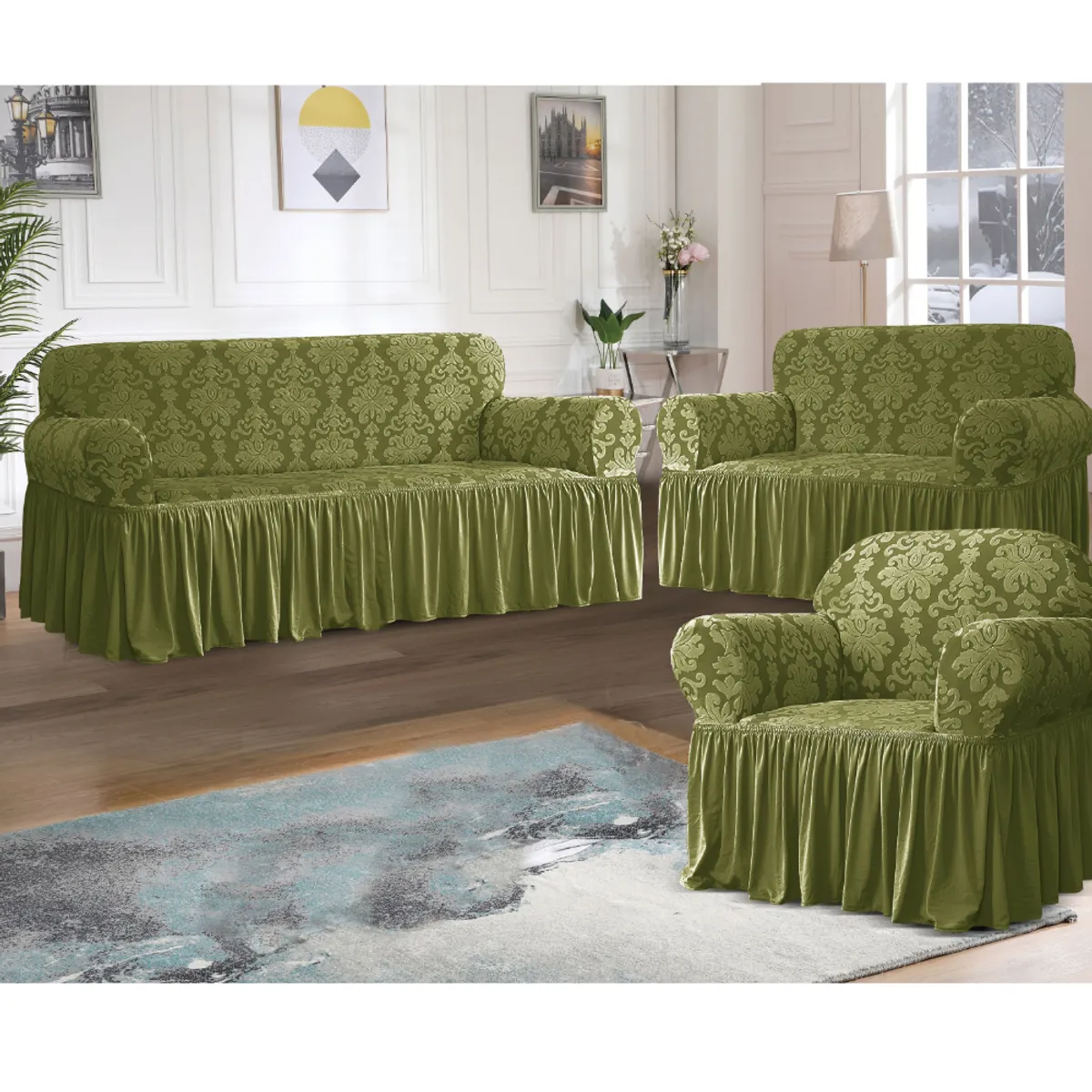 SALA FABULOSA - Funda de mueble 3-2-1 labrado imperial - Olivo