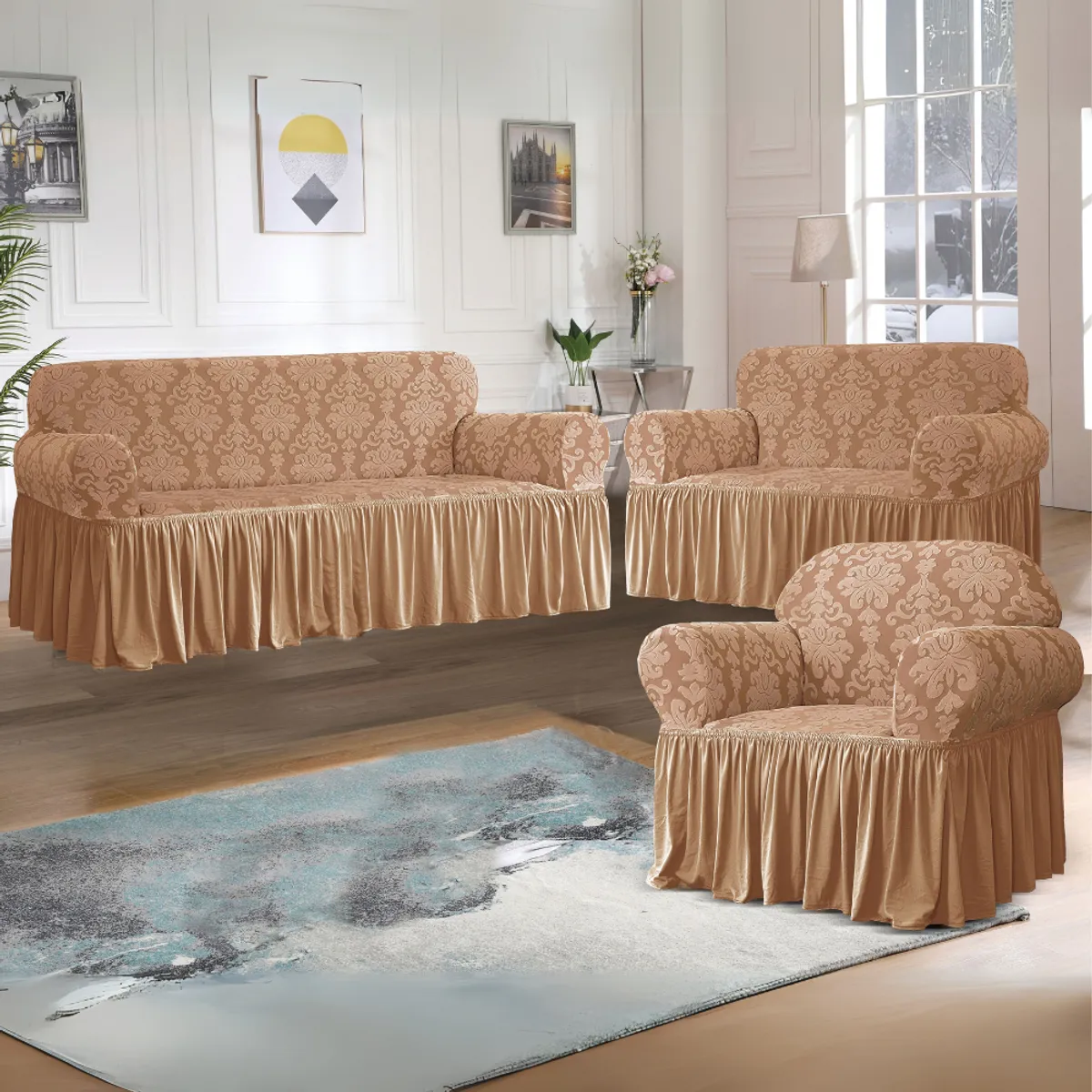 SALA FABULOSA - Funda de mueble 3-2-1 labrado imperial - Oro Claro