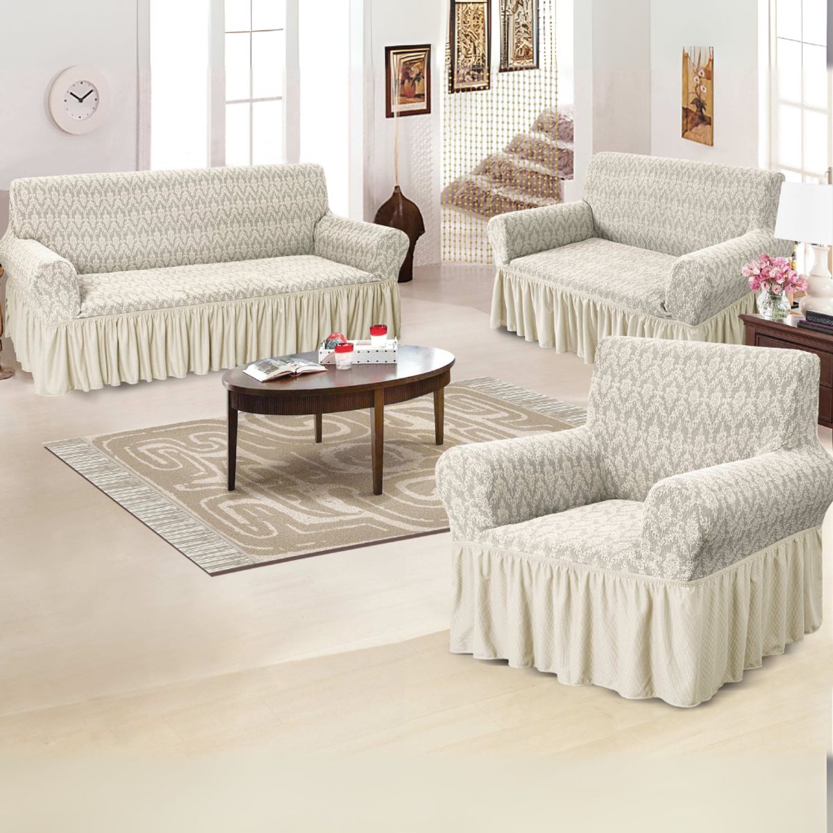 SALA FABULOSA - Funda de mueble 3-2-1 alto relieve diamante - Gris