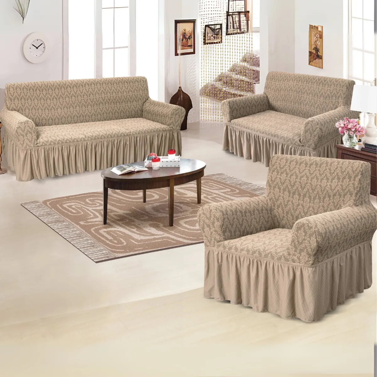 SALA FABULOSA - Funda de mueble 3-2-1 alto relieve diamante - Beige