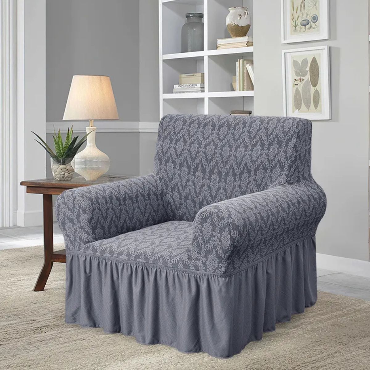 SALA FABULOSA - Funda de mueble 3-2-1 alto relieve diamante - Plomo