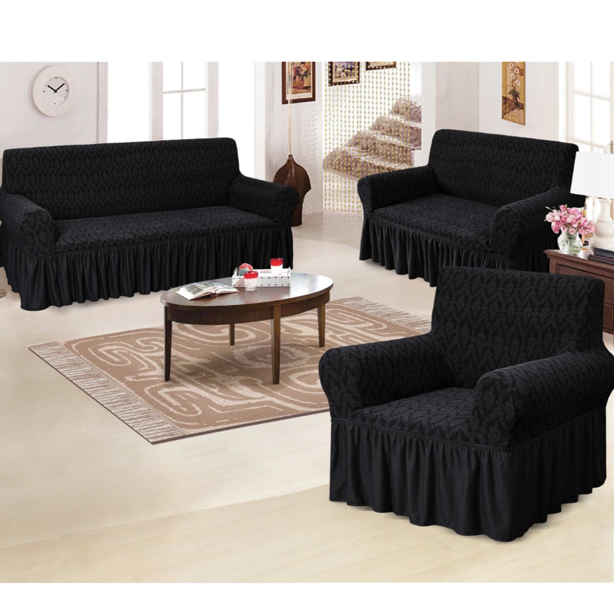 SALA FABULOSA - Funda de mueble 3-2-1 alto relieve diamante - Negro