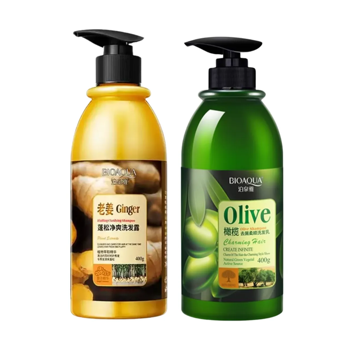 BIOAQUA - SHAMPOO DE JENGIBRE 400ML - BIOAQUA + SHAMPOO DE OLIVO 400ML - BIOAQUA