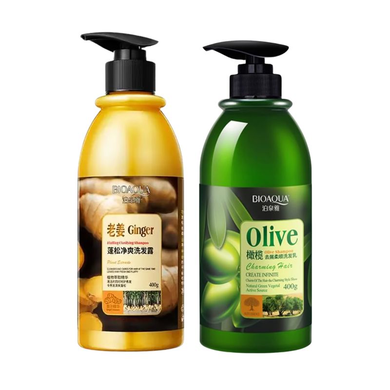 BIOAQUA - SHAMPOO DE JENGIBRE 400ML - BIOAQUA + SHAMPOO DE OLIVO 400ML - BIOAQUA