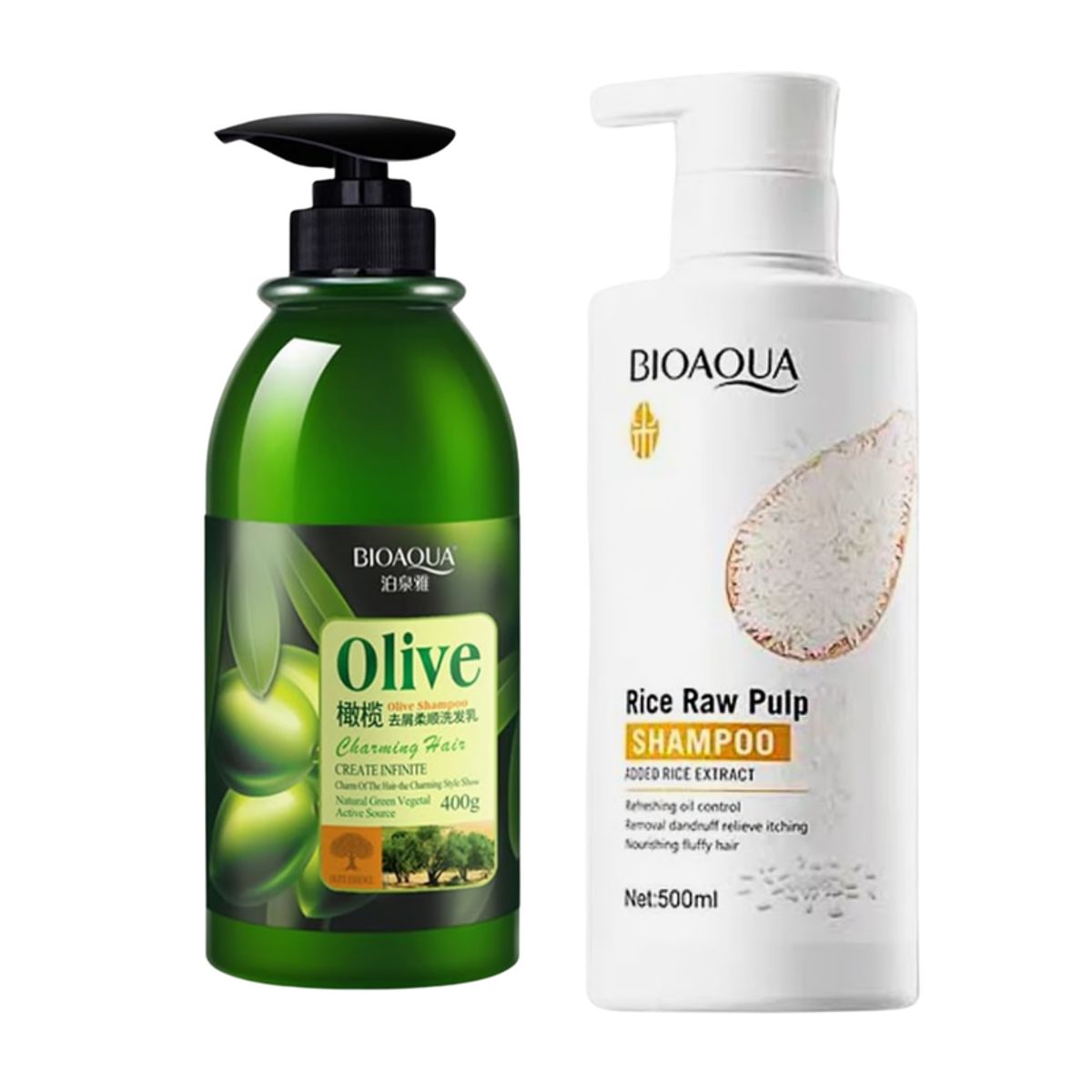 BIOAQUA - SHAMPOO DE OLIVO 400ML - BIOAQUA + SHAMPOO HAIR MASK DE ARROZ 500ML - BIOAQUA