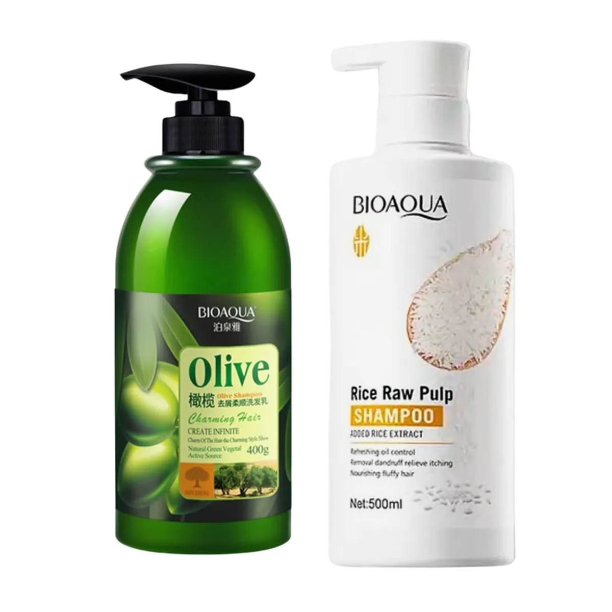 BIOAQUA - SHAMPOO DE OLIVO 400ML - BIOAQUA + SHAMPOO HAIR MASK DE ARROZ 500ML - BIOAQUA