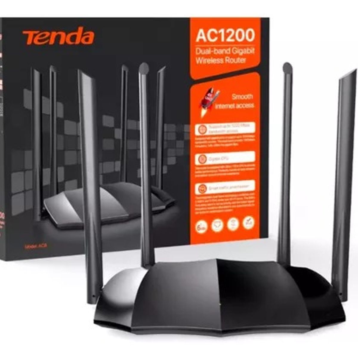 TENDA - Router Rompemuros Tenda Doble Banda Gigabit AC8 AC1200