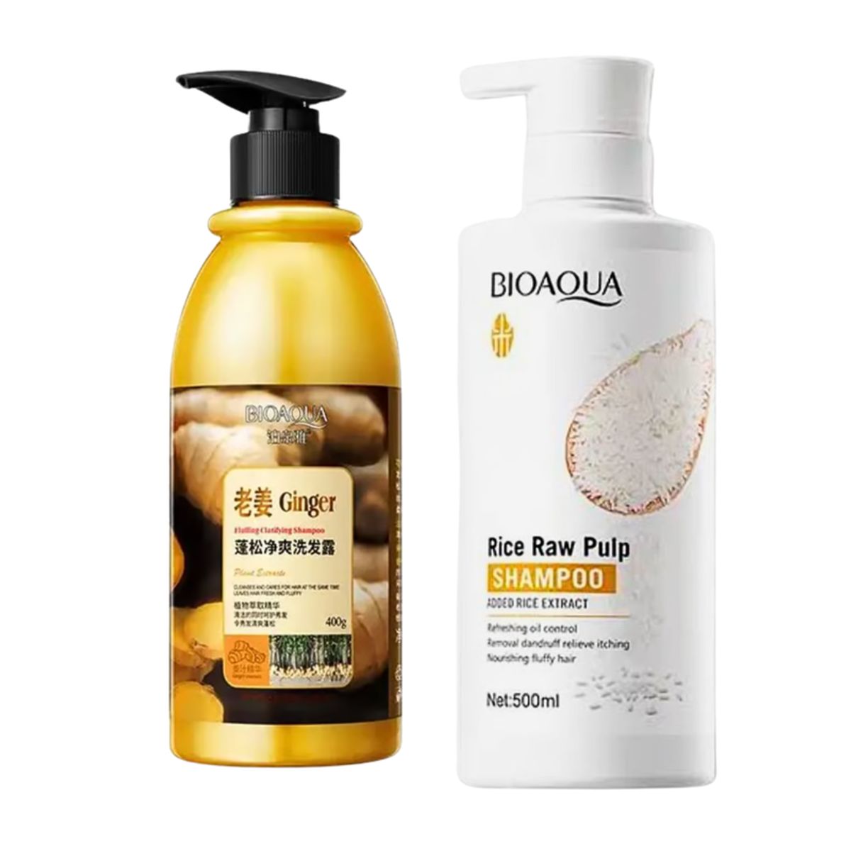 BIOAQUA - SHAMPOO DE JENGIBRE 400ML - BIOAQUA + SHAMPOO HAIR MASK DE ARROZ 500ML - BIOAQUA
