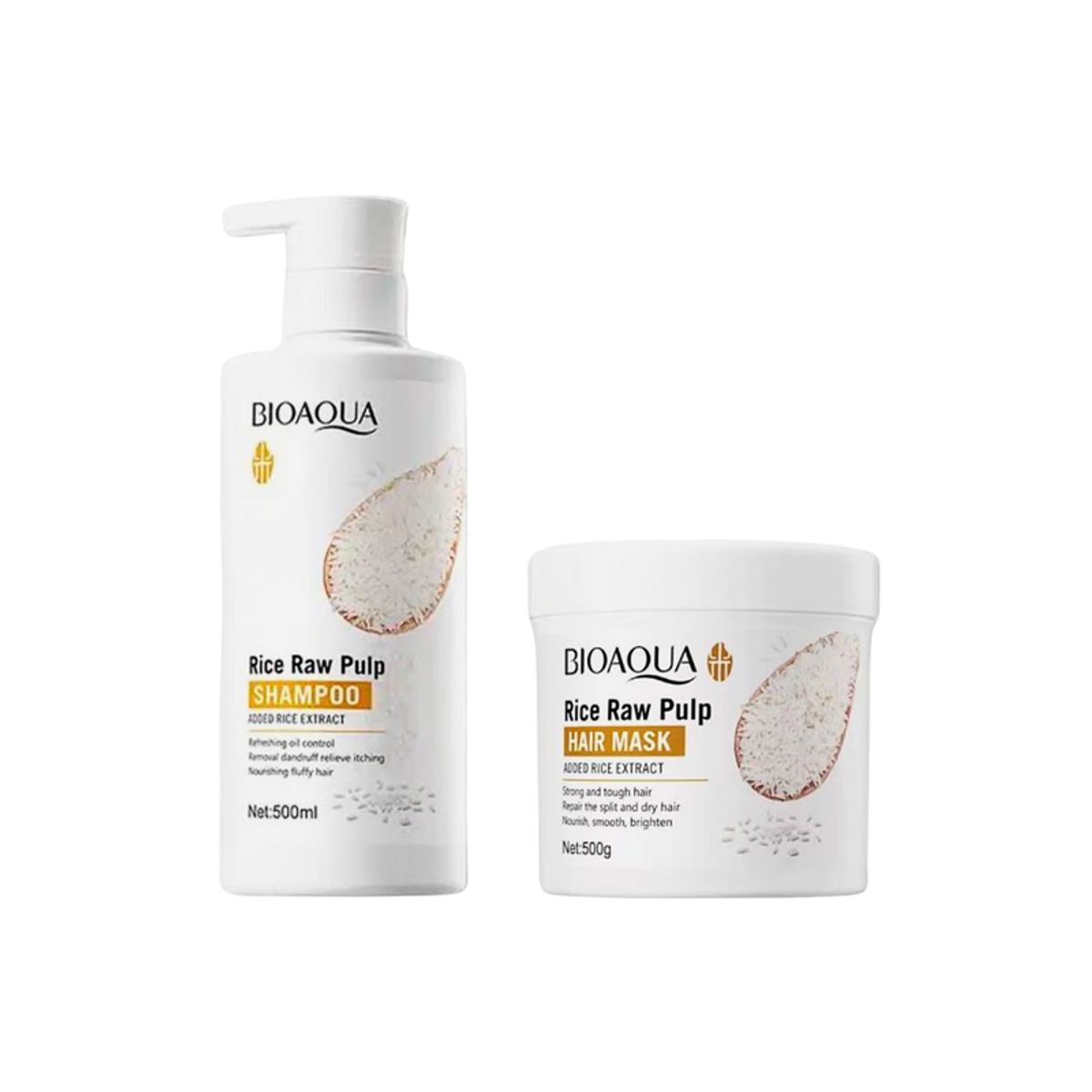 BIOAQUA - KIT DE ARROZ - SHAMPOO HAIR MASK DE ARROZ 500ML - BIOAQUA + MASCARILLA CAPILAR HAIR MASK DE ARROZ 500ML - BIOAQUA
