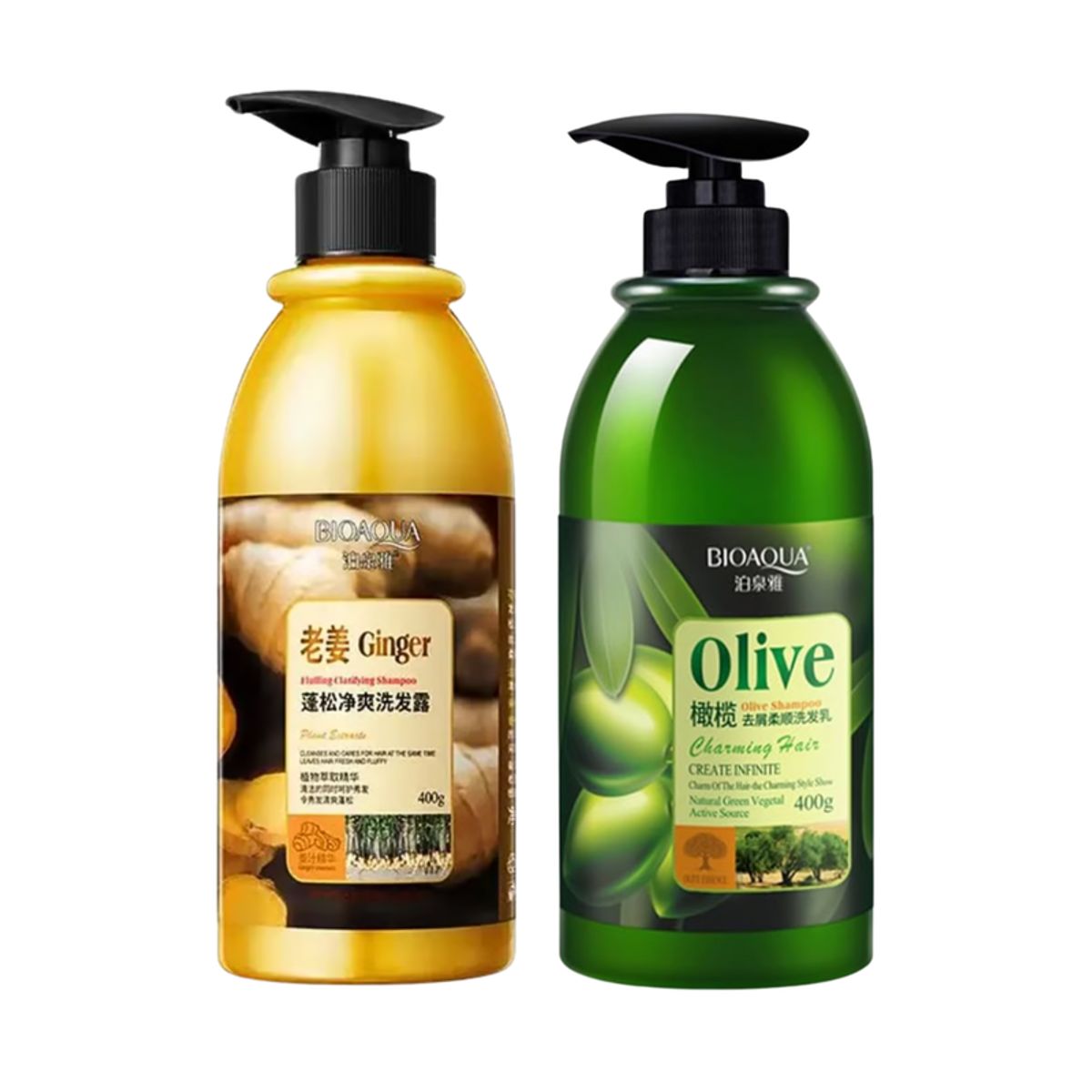BIOAQUA - 2 SHAMPOO DE JENGIBRE 400ML + SHAMPOO DE OLIVO 400ML - BIOAQUA