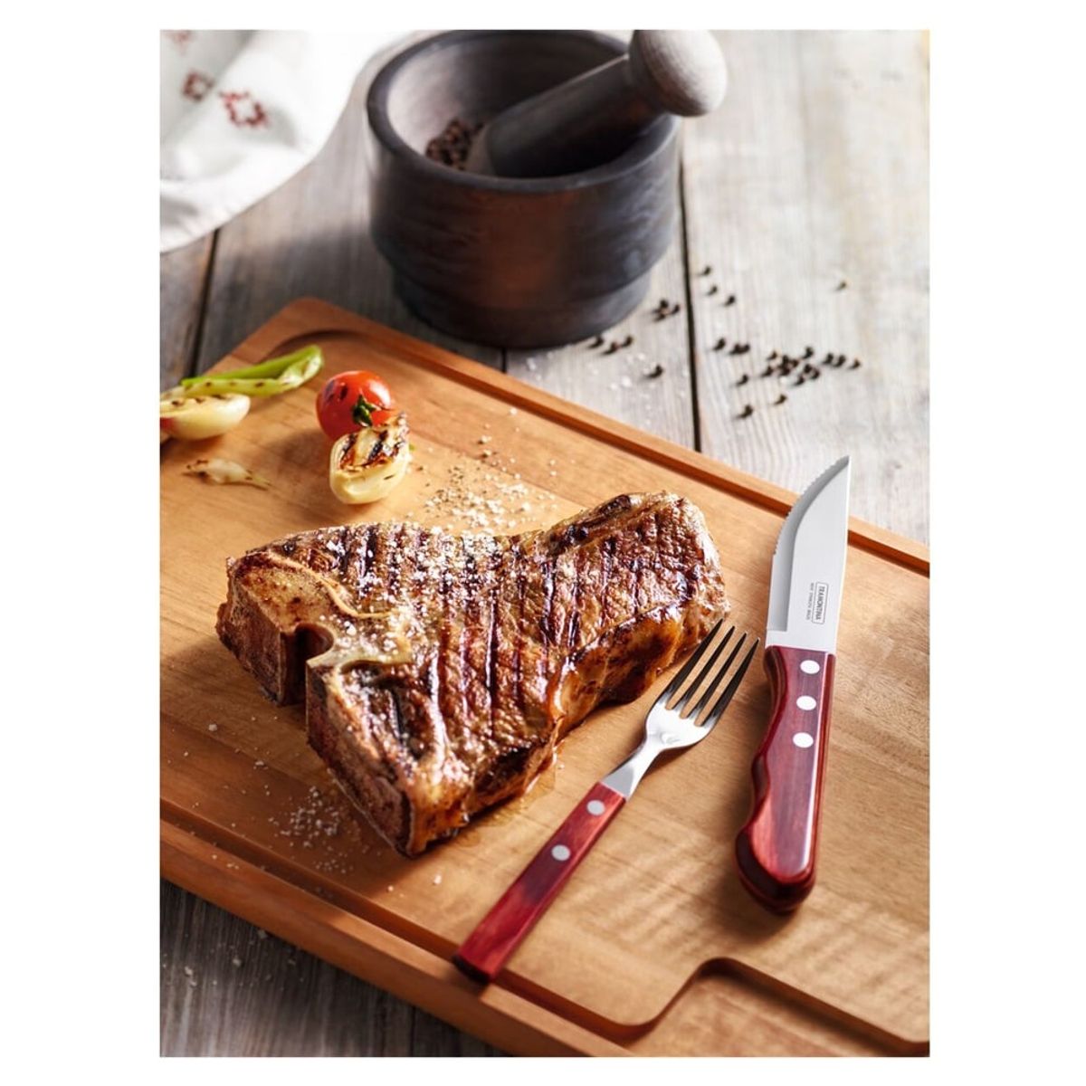 TRAMONTINA - CUCHILLO TRAMONTINA PARA ASADO JUMBO 5 PULGADAS POLYWOOD ROJO