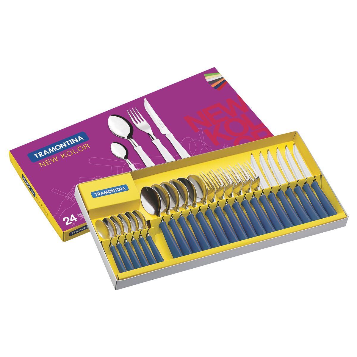 TRAMONTINA - JUEGO DE CUBIERTOS TRAMONTINA 24 PIEZAS MANGO AZUL NEW KOLOR