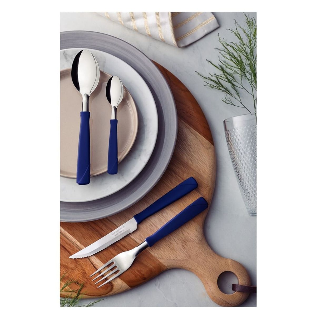 TRAMONTINA - JUEGO DE CUBIERTOS TRAMONTINA 24 PIEZAS MANGO AZUL NEW KOLOR