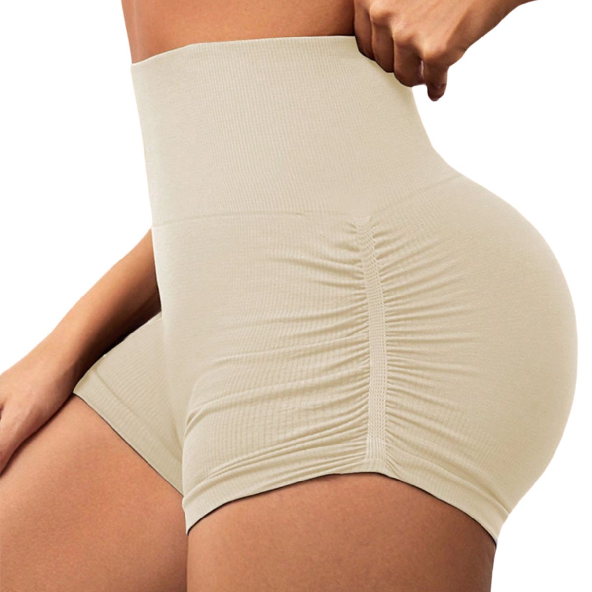 ROYAL PEACH APPAREL - Short deportivo CREMA corte lateral - Ropa deportiva mujer gym