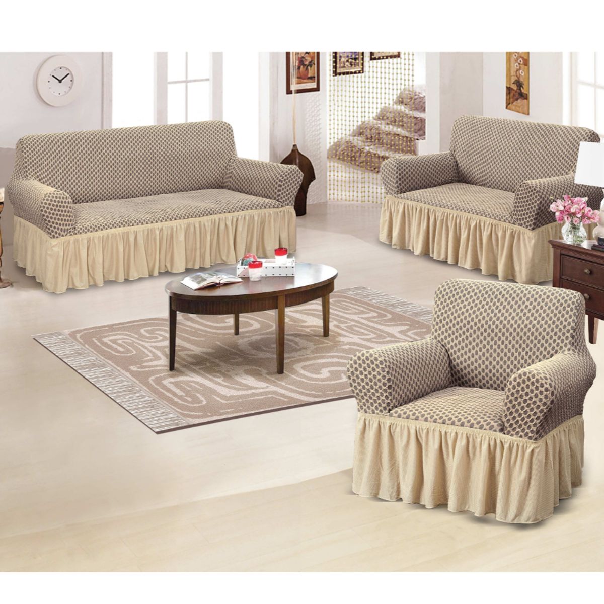 SALA FABULOSA - Funda de mueble 3-2-1 alto relieve Royal - Beige