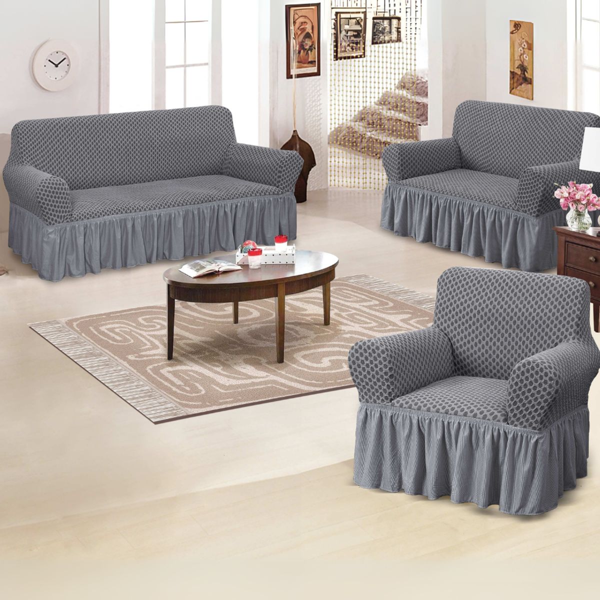 SALA FABULOSA - Funda de mueble 3-2-1 alto relieve Royal - Plomo