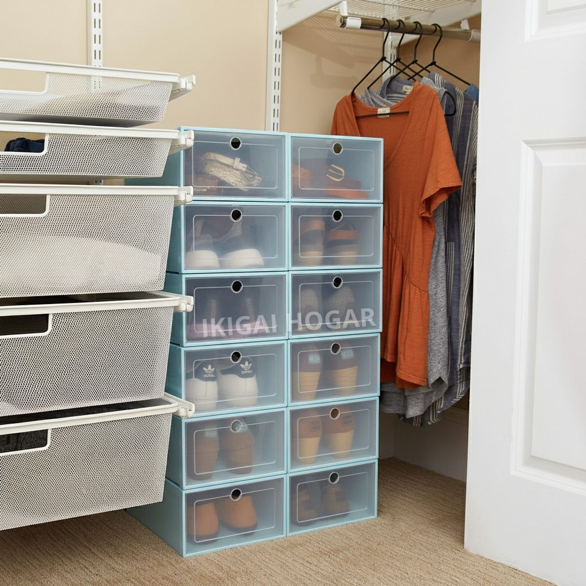 GENERICO - Pack x 12 Casilleros Armables Apilables De Zapatos  - Celeste