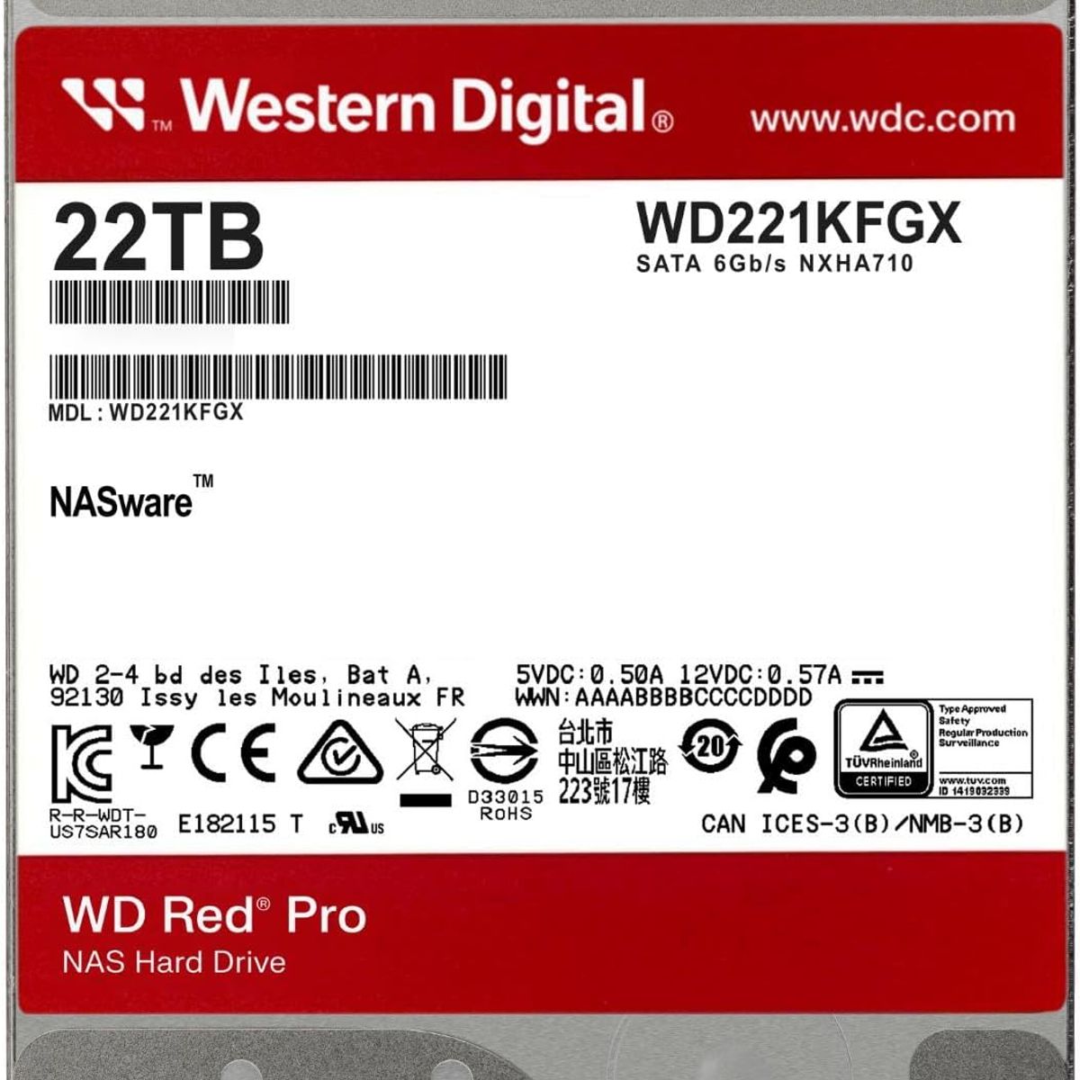 WESTERN DIGITAL - Disco duro Western Digital Red Pro WD221KFGX 22TB SATA 6GBs 3 5