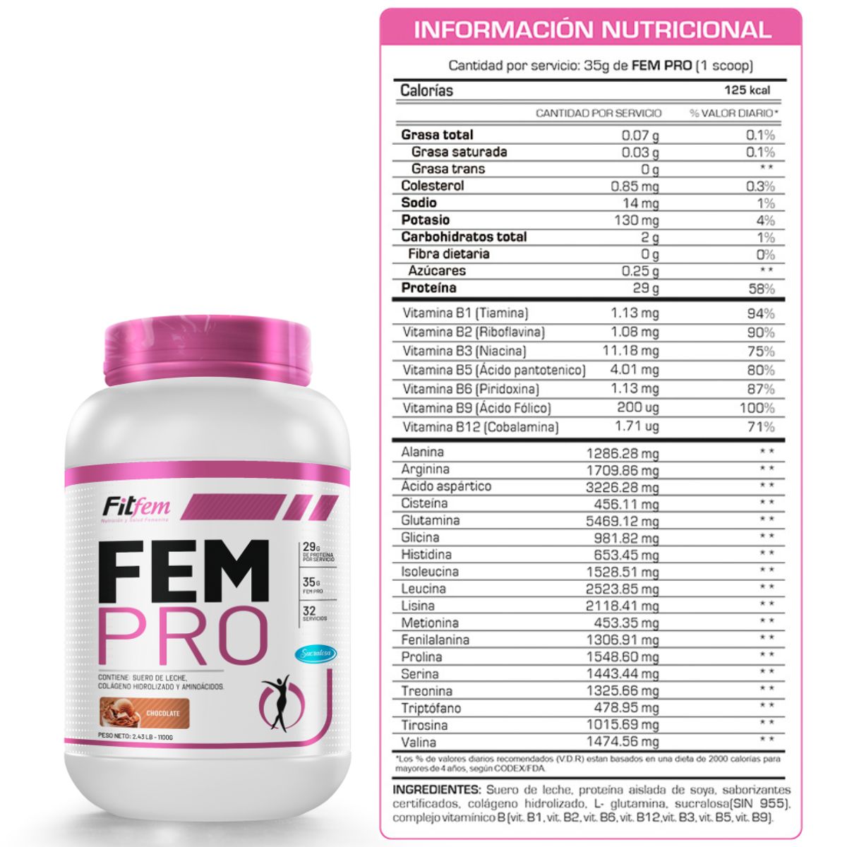 FITFEM - Proteína Fem Pro 1.1 kg Vainilla + Shaker