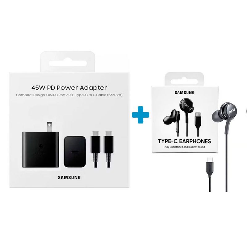 SAMSUNG - Audífonos AKG Tipo C + Cargador Samsung 45W para S25 Ultra Original
