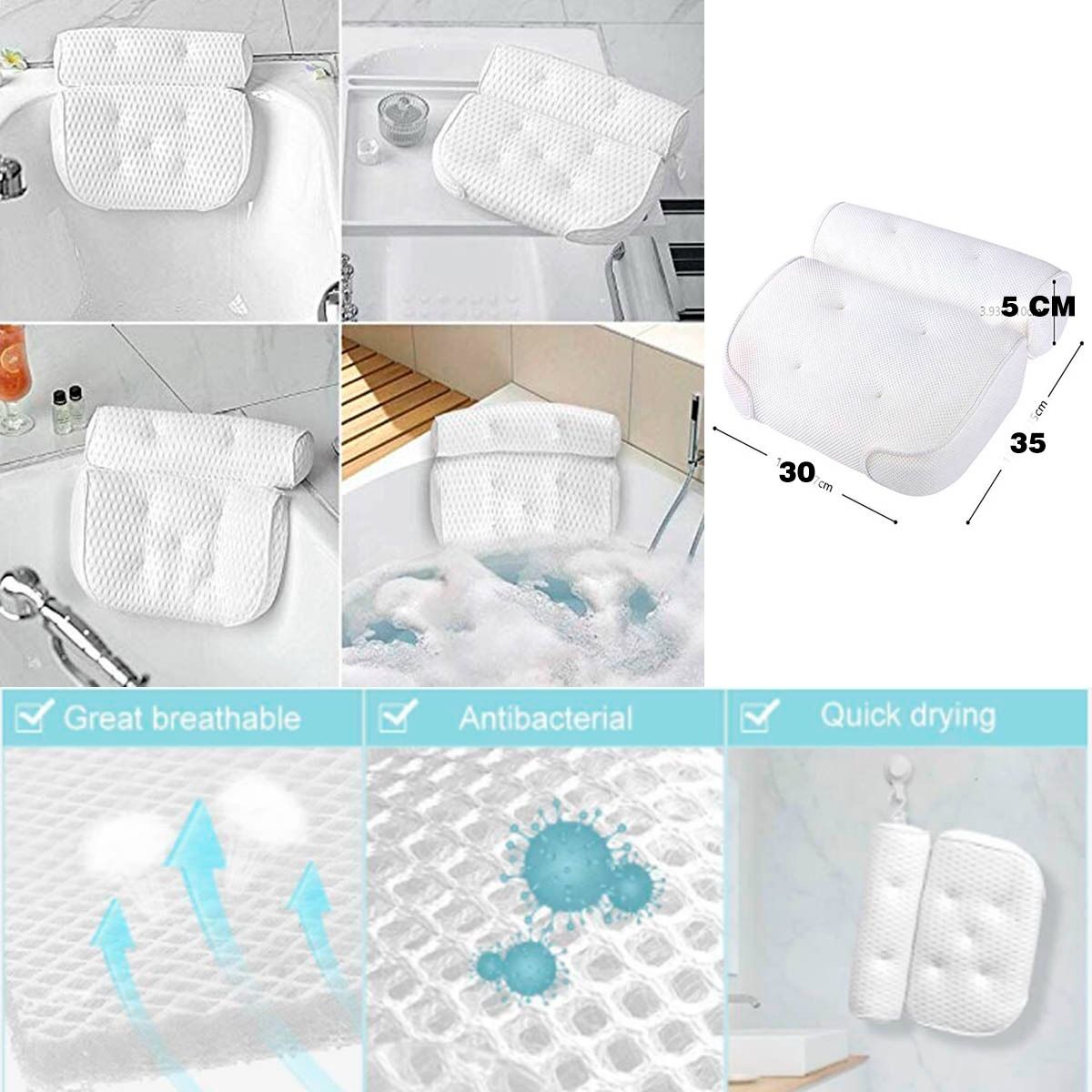 GENERICO - Pack 4 Almohadas con Soporte de Cuello para Baño Ayuda Discapacitados