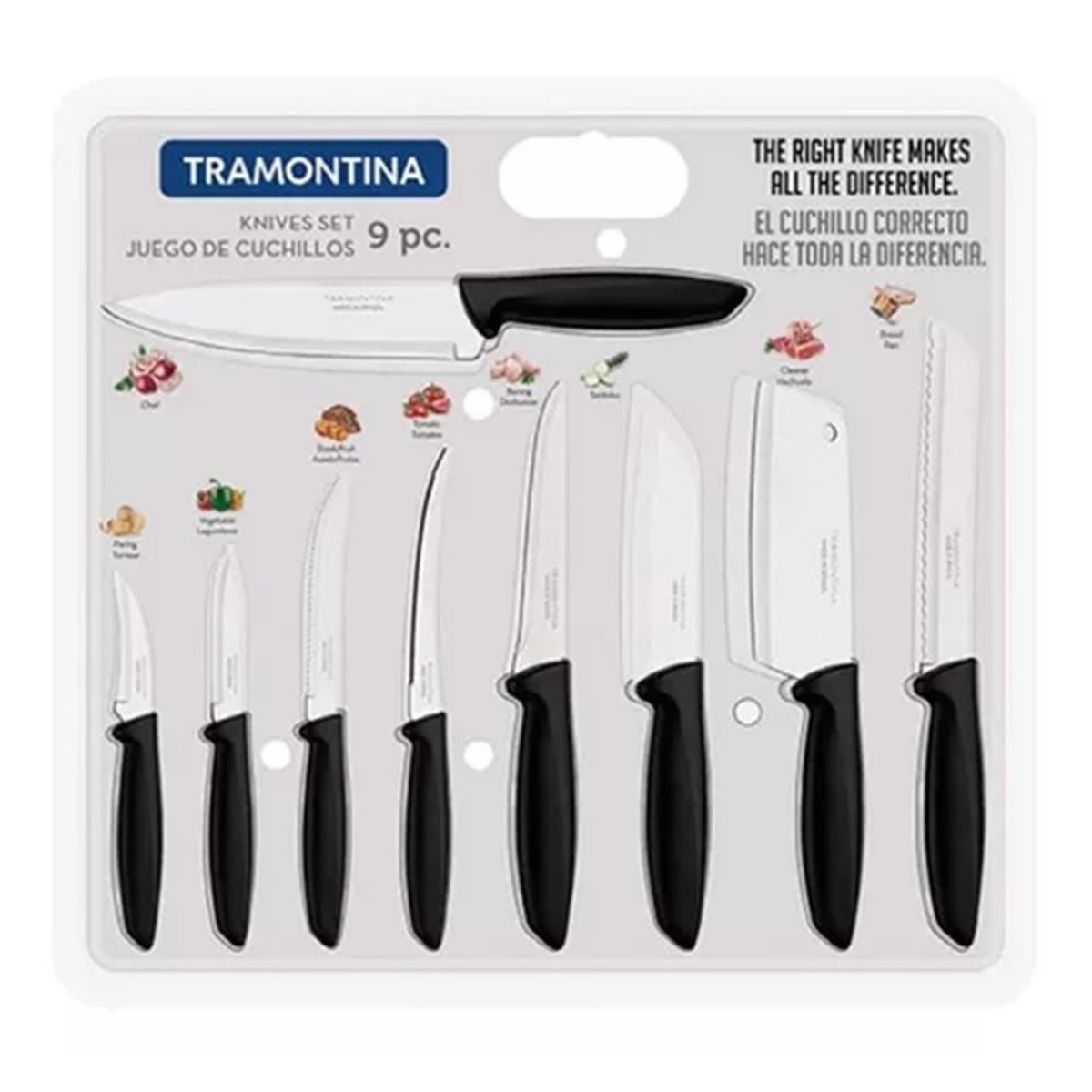 TRAMONTINA - JUEGO DE CUCHILLOS TRAMONTINA PLENUS NEGRO DE 9 PIEZAS