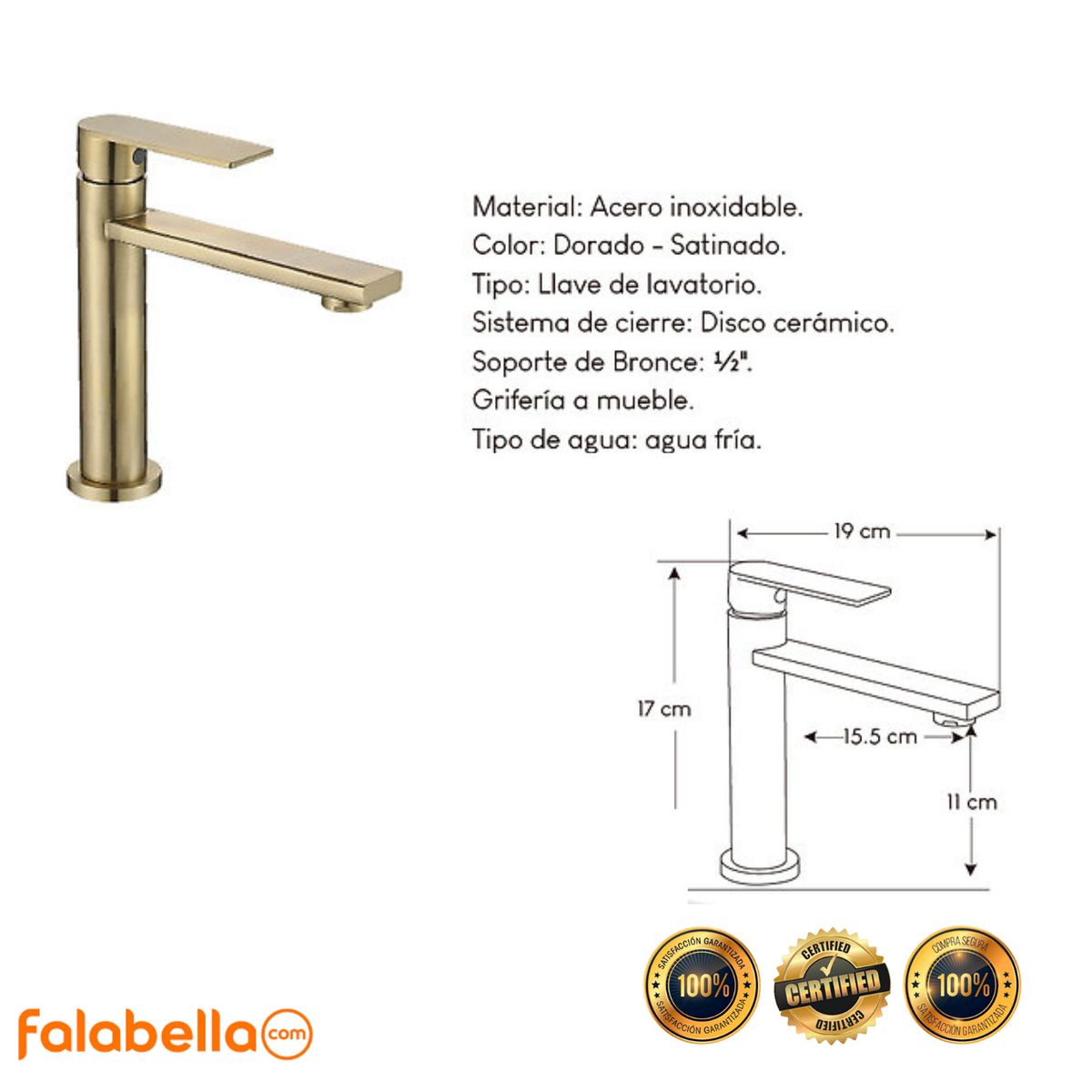 XM - Grifo de agua fría para baño L304-21907 Acero Inoxidable