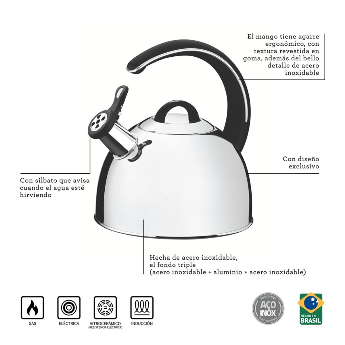 TRAMONTINA - TETERA TRAMONTINA DE ACERO INOXIDABLE 3.35 LT