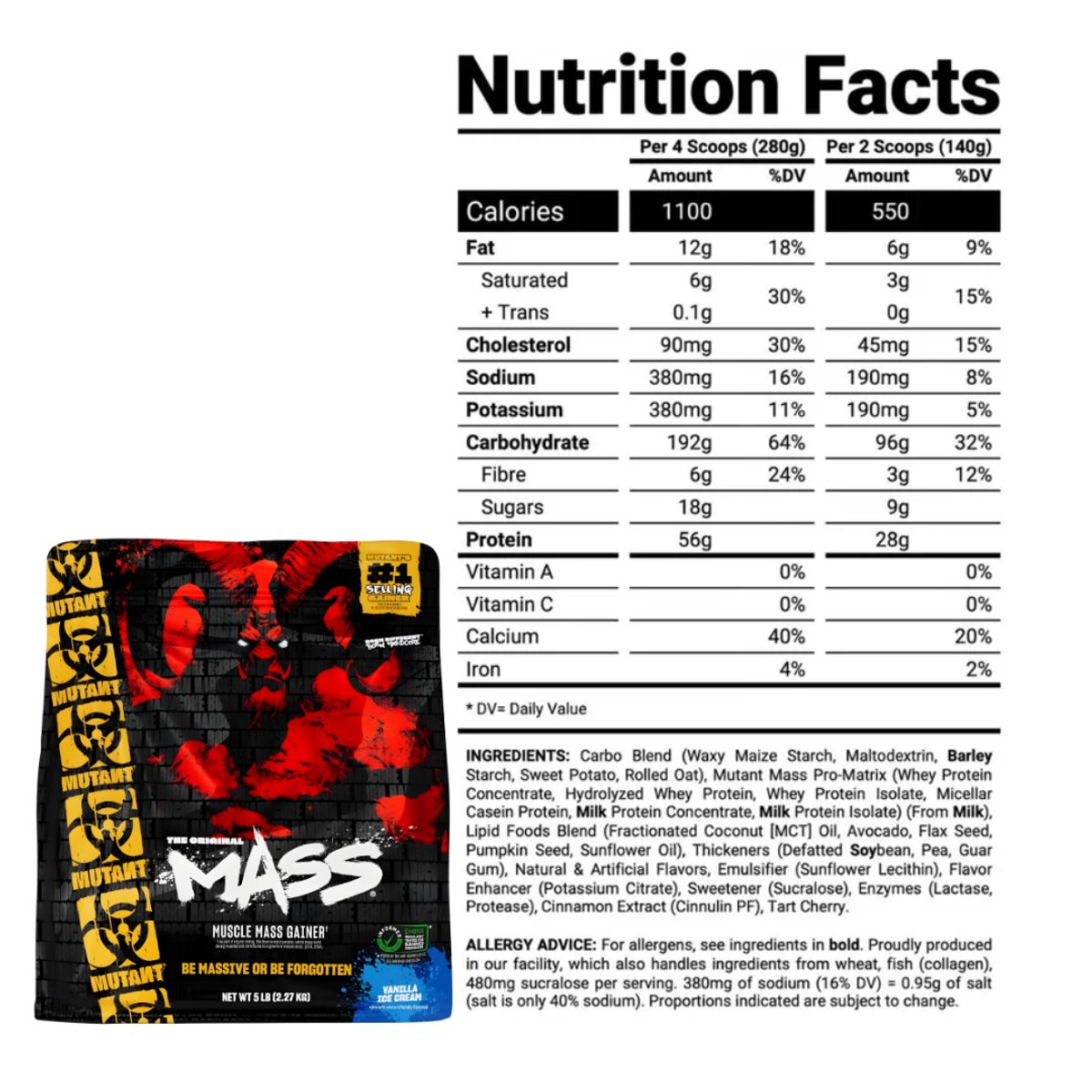 MUTANT - Mutant Mass 5 LB Mass Gainer - Vainilla Ice Cream + Creakong 300 g + Shaker