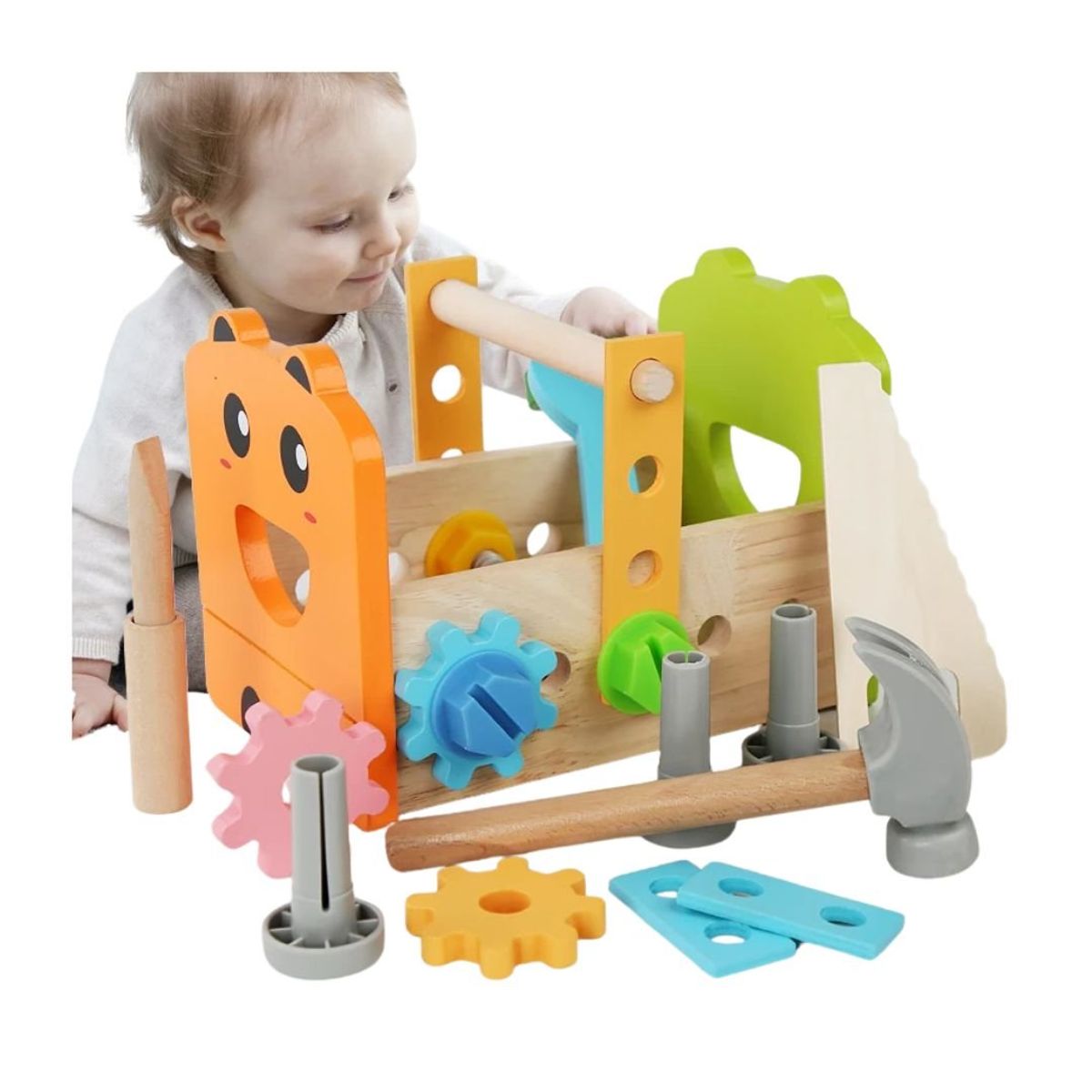 GENERICO - Caja Didáctica Herramientas Coloridas de Madera para Niños