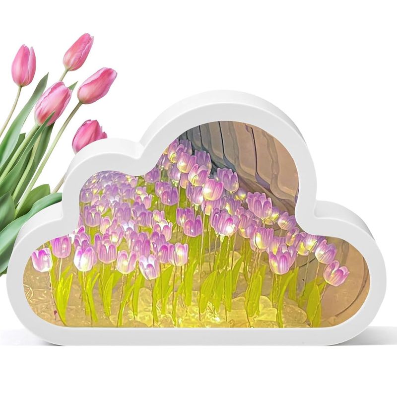 GENERICO - Lampara Espejo Nube Tulipan Infinito Lila USB