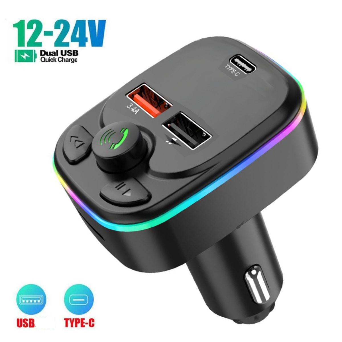 SEISA - Adaptador Receptor Bluetooth para Auto Cargador Transmisor