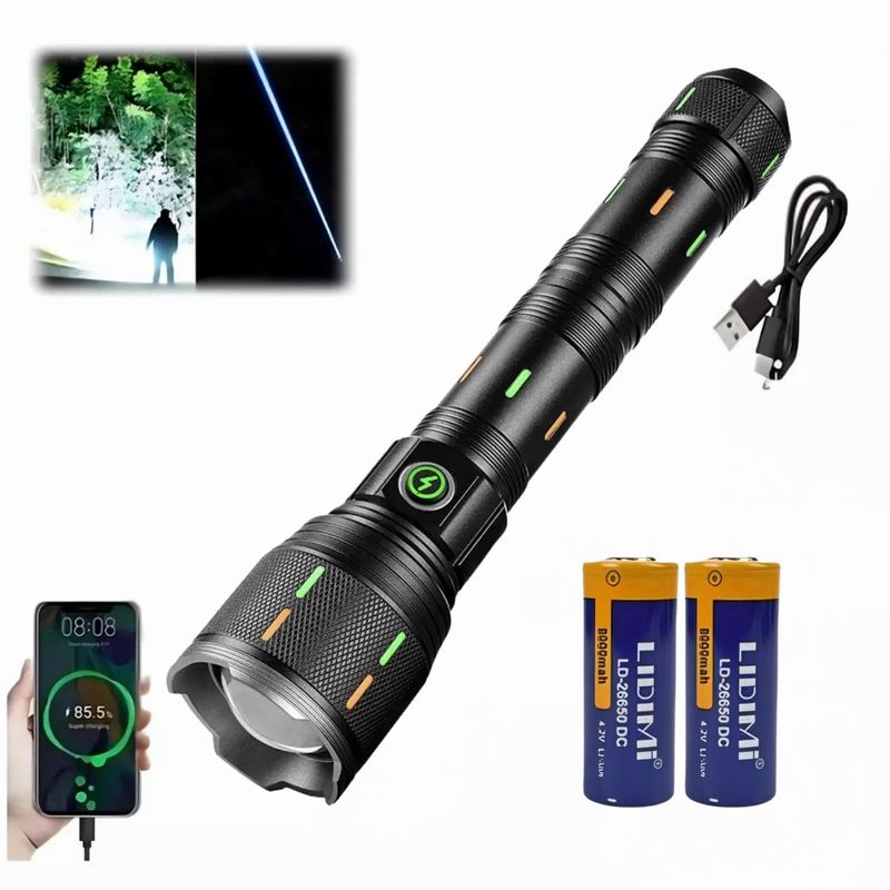 LIDIMI - Linterna Recargable Tipo C LED Táctica 2000 metros con Zoom