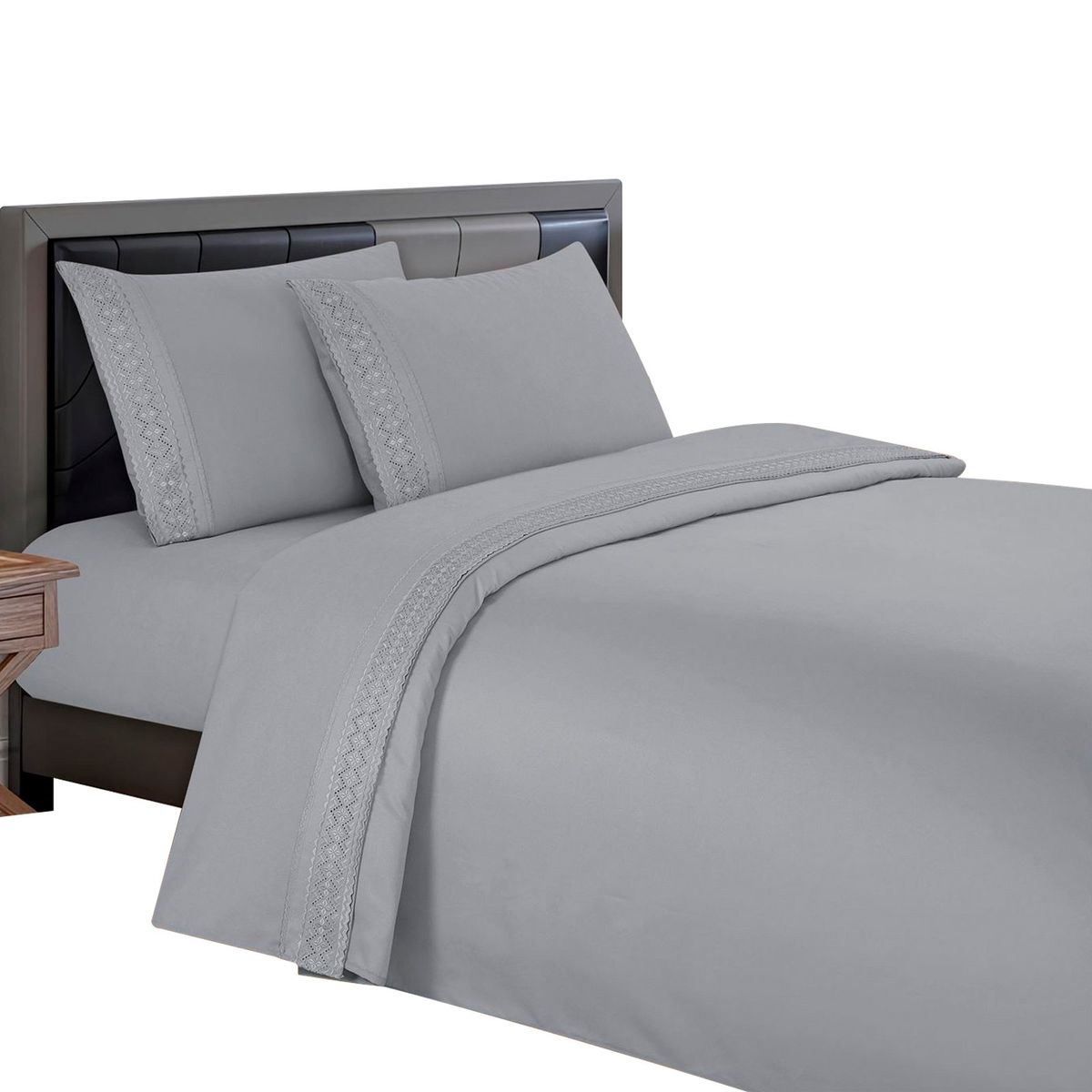 CASATEX - Sábanas Bordadas 100% Algodón 2Plz - GRIS